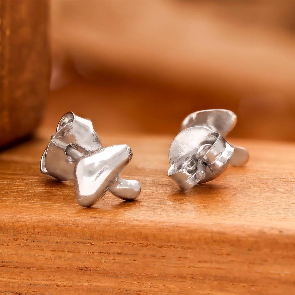 925 Silver Mushroom Stud Earrings | Nature Fungi Jewelry Gift : SE_000871