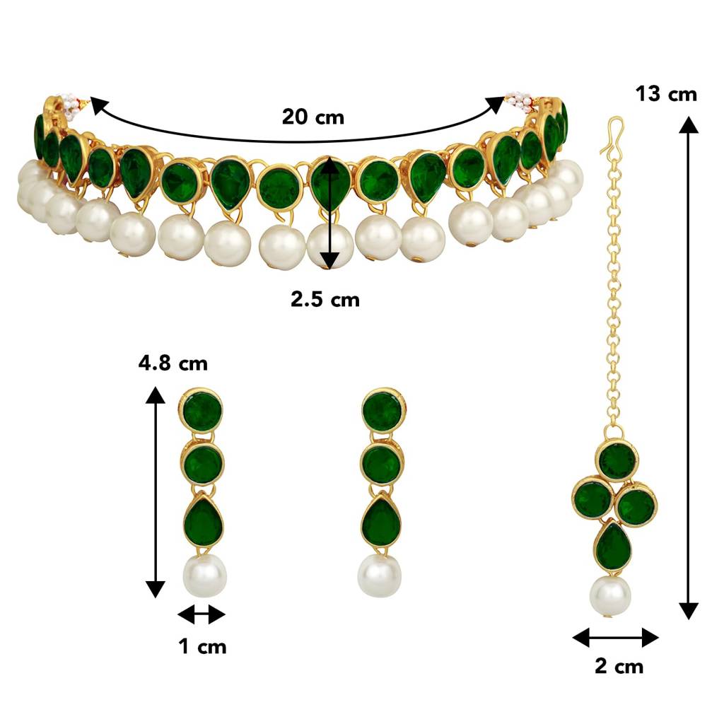 Kundan Pearl Traditional Ethnic Choker Necklace Earring Maangtikka Jewellery Set For Women-Pf24N47 : PF24N47G