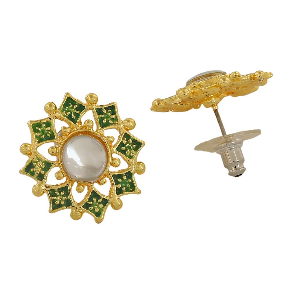 Estele Gold Plated Green Meenakari Kundan Stud Earrings For Women : 798702-IG-AER