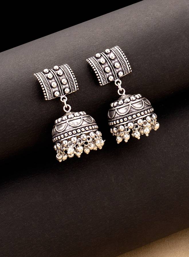 Rava Ball Silver Oxidized Jhumka Earrings-Vmjai43287 : 8905124136074