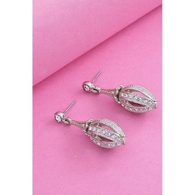 Estele Rhodium Plated Faberge Drop Earrings For Women : 498719ER
