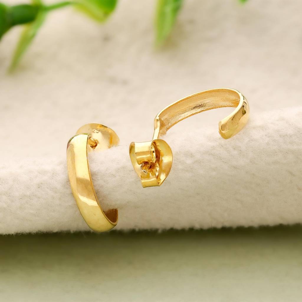 Dainty 925 Silver Gold Finish Mini Half Hoop Earrings : SE_000954