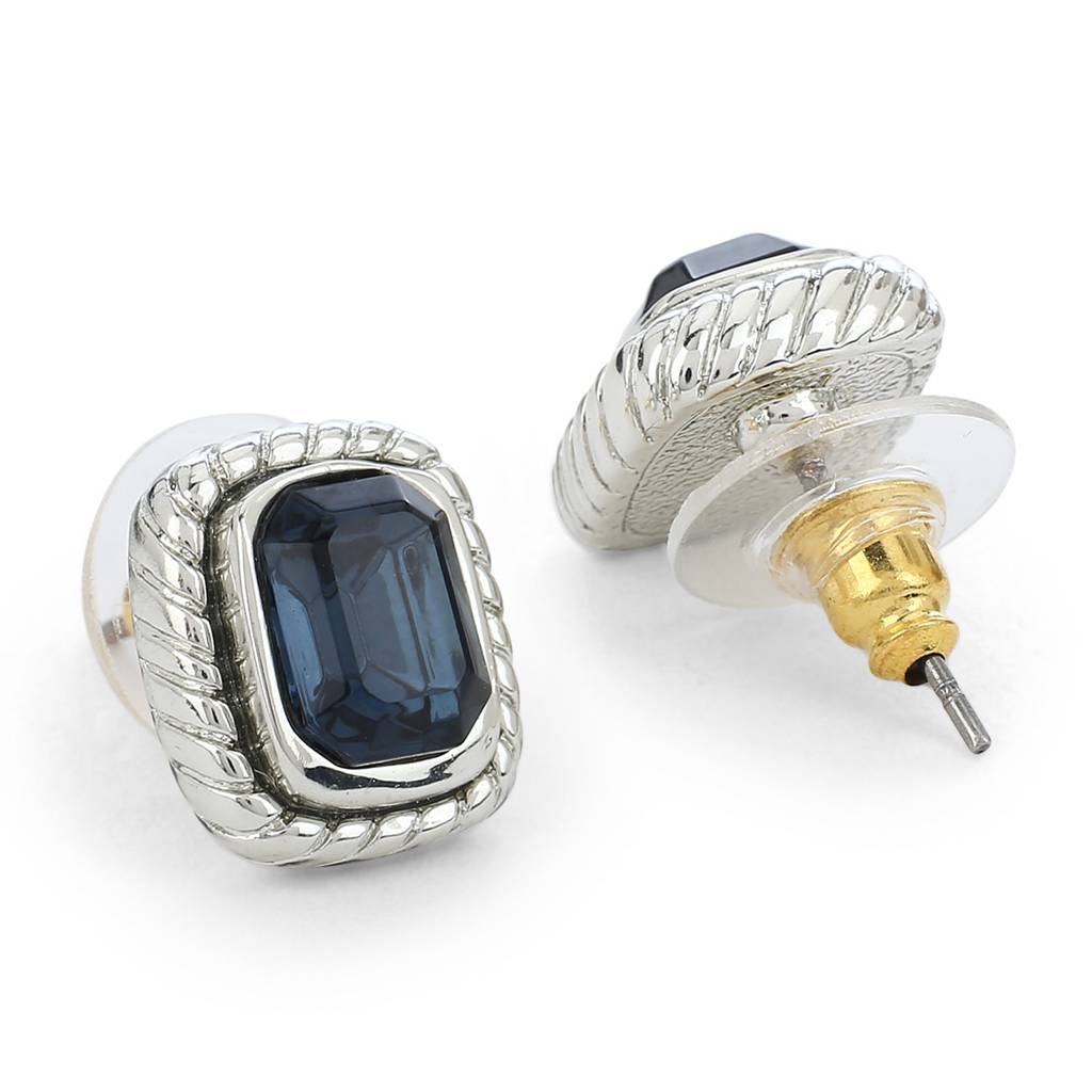 Estele Rhodium Plated Blue Stone Stud Earrings For Women : 343716ER