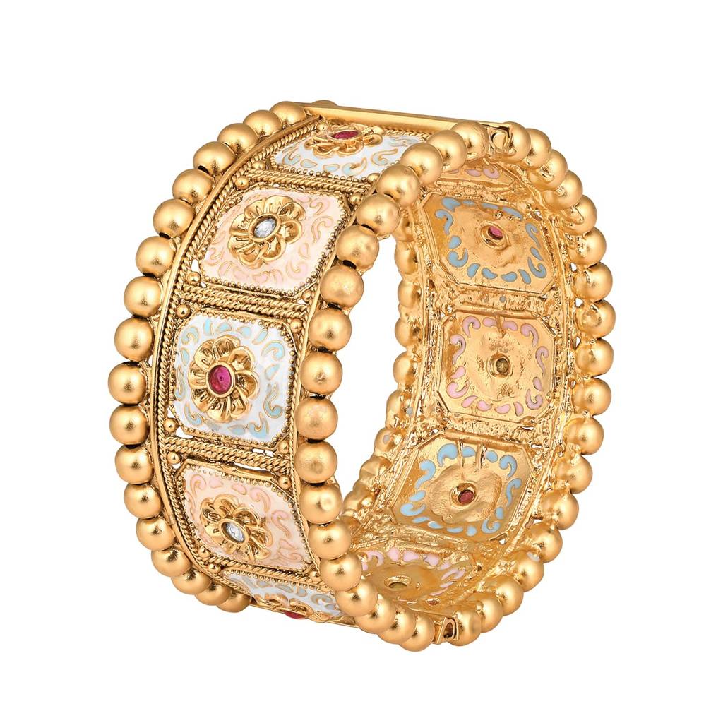 Gold Plated Meenakari Work Thick Single Piece Openable Kadaa Bangle Ethnic Jewellery For Women (Size- 2.8 Inch) : PF74B141-S1-8