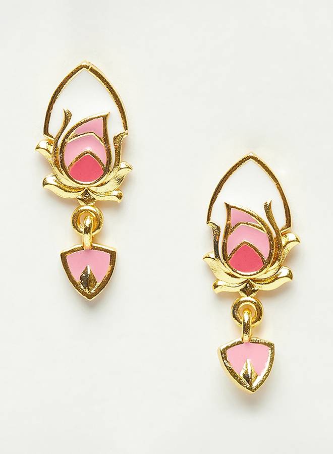 Shwet Kamal Lightly Embellished Gold Plated Stud Earrings : 8905124444674