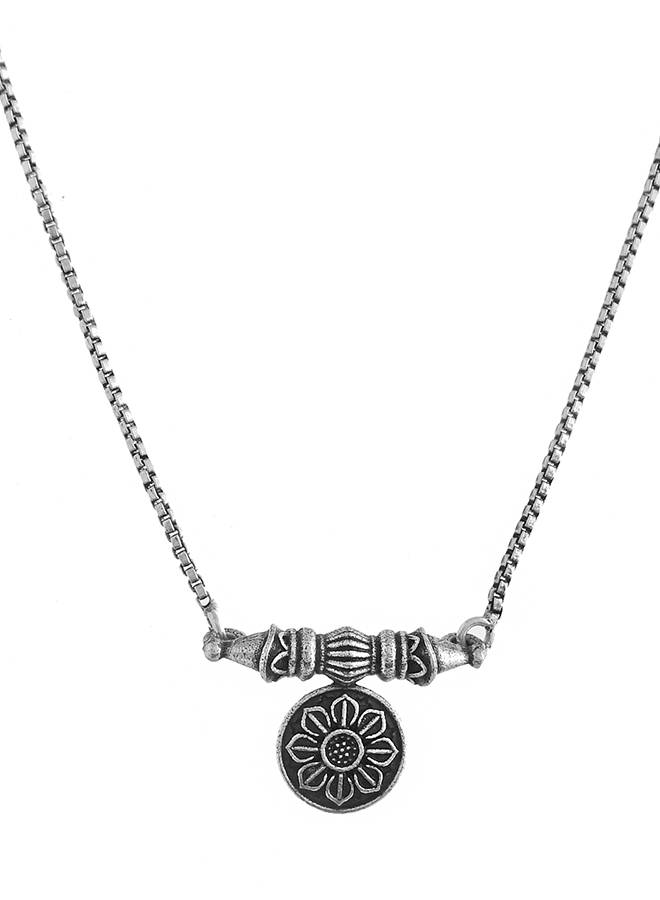 Bodhi Floral Motif Oxidised Silver Casual Necklace : 8905124505603