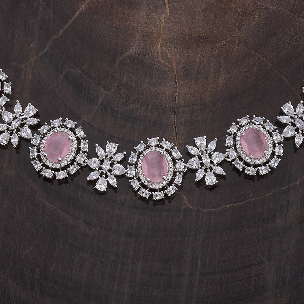 Kushal'S Fashion Jewellery Rhodium-Plated Ruby & Cubic Zirconia Studded Jewellery Set-177108 : 424544
