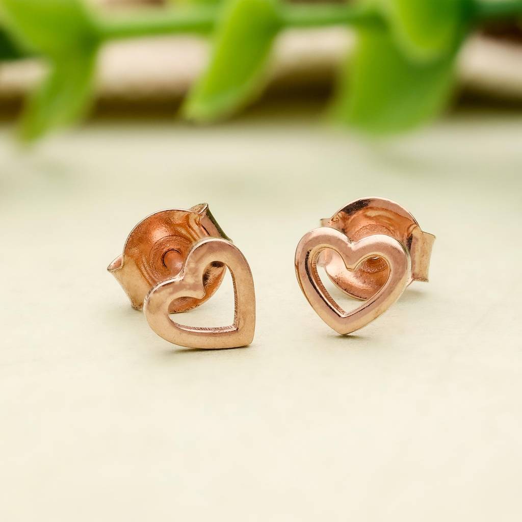 925 Silver Heart Stud Earrings Rose Gold Finish Dainty Love : SE_000912