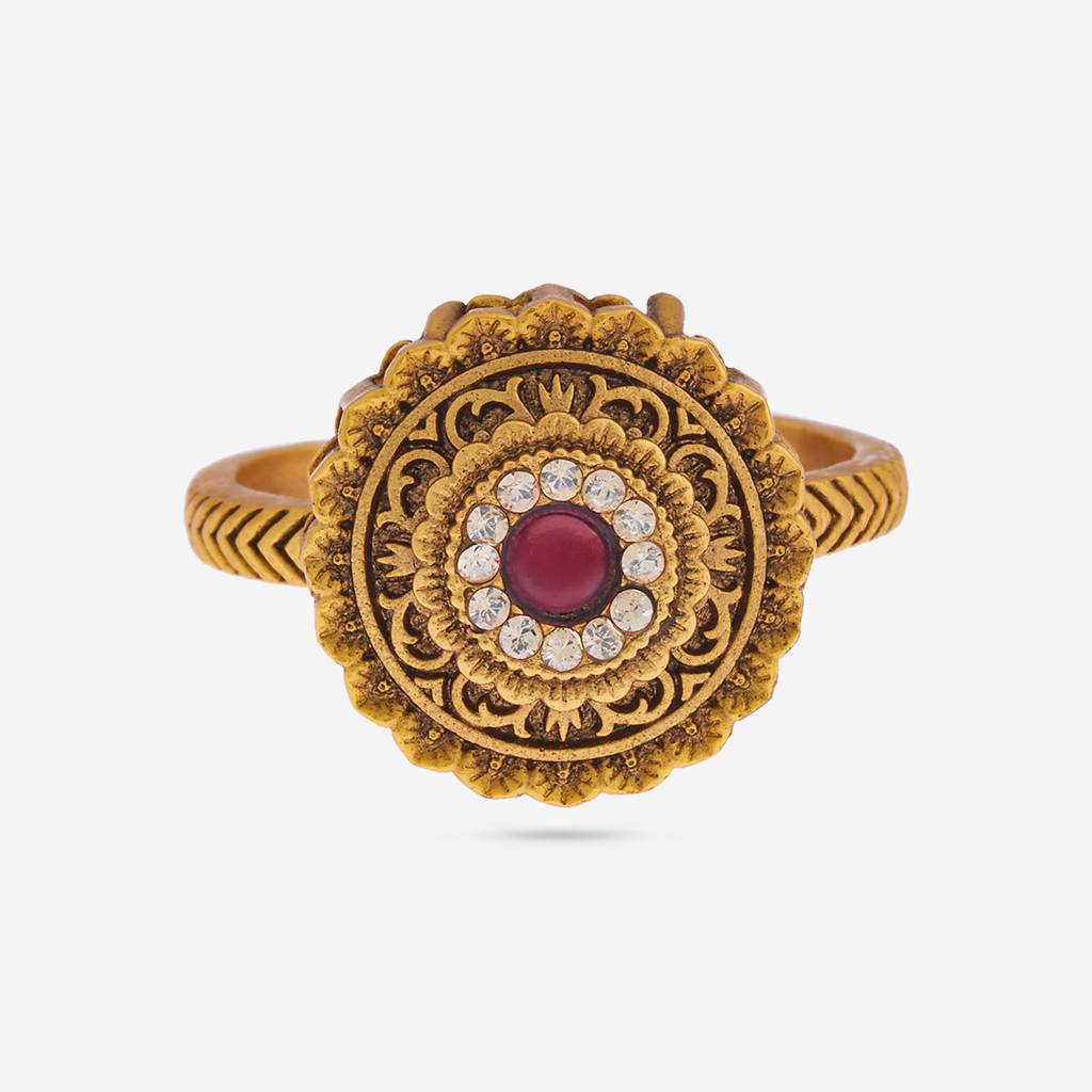 Ruby Gold-Plated Ethnic Antique Finger Ring-441571 : 441571