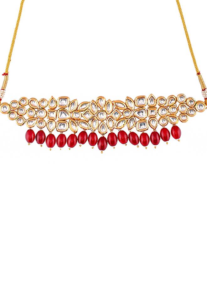 Kundan Elegance Red Beads And Faux Kundan Opulent Maang Tika Set : 8905124504170