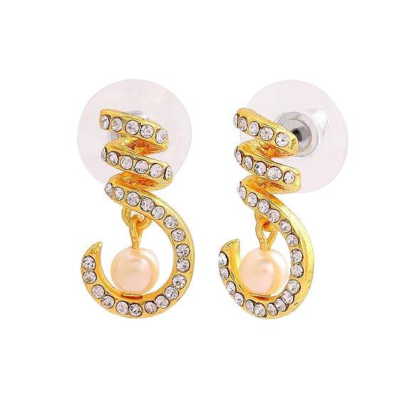 Stylish Gold Plated Pearl & Crystal Swirl Drop Earrings For Women : 5010118-IG-WEER