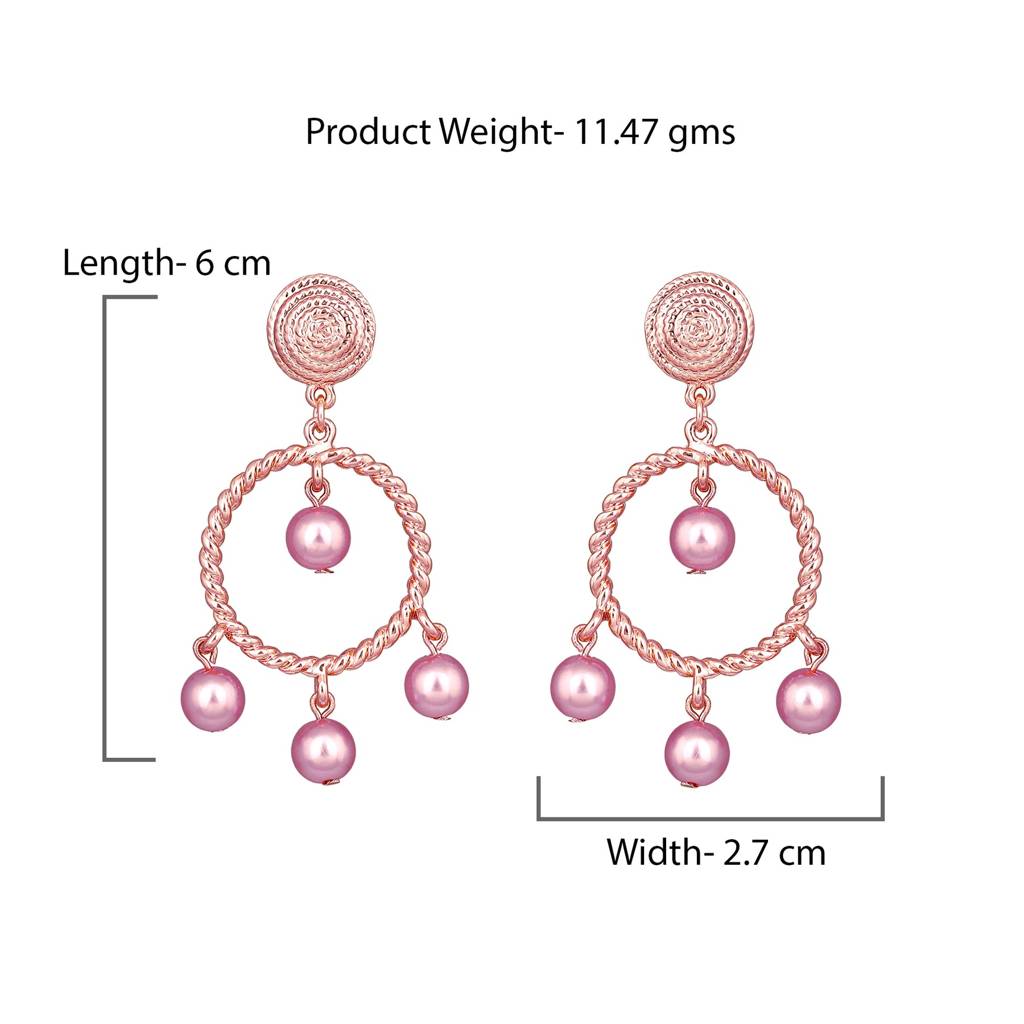 Estele Rosegold Plated Princess Earrings With Purple Pearl Drops For Women : 698704-IGER