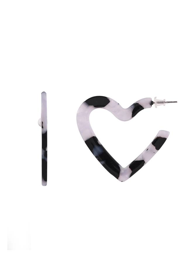 Resin Marble Whispers Heart Hoop Earrings : 8905124526356