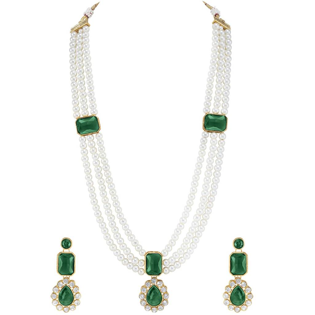 Gold Plated Kundan Long Necklace Earring Indian Traditional Jewellery Set Gift For Women Girls-Pf24N34 : PF24N34G