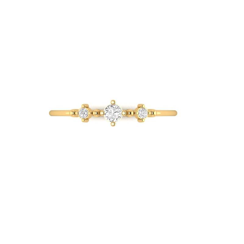 0.13Ct Moissanite Dainty Three Stone Ring In 14Kt Gold Plated Sterling Silver : TGDR-35