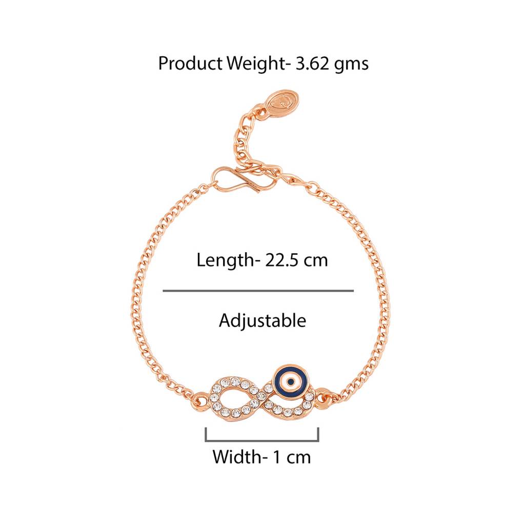 Estele Rosegold Plated Navy Blue Evil Eye Infinity Charm Bracelet With Austrian Crystals For Women : 102172-RGNBWEBR