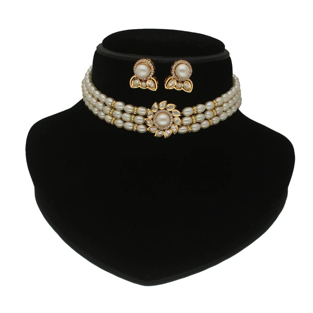 Sri Jagdamba Pearls Mahika 3 Lines Pearl Choker Set : JPDEC-23-006