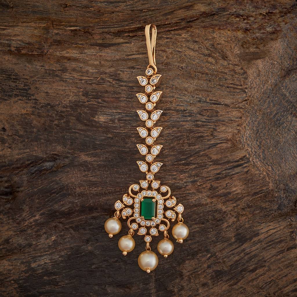 Kushal'S Fashion Jewellery Green Gold-Plated Party Zircon Maang Tikka-175790 : 421418