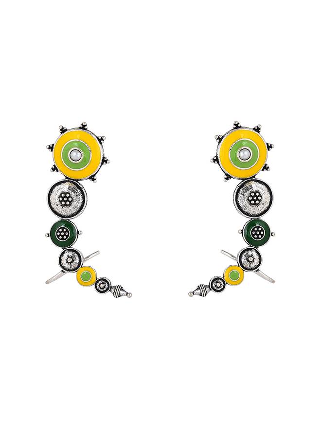 Folklore Silver Plated Enamelled Cuff Earrings : 8905124477306
