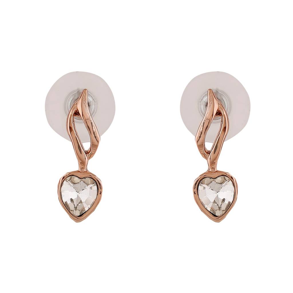 Estele Rosegold Plated Heart Shaped Stud Earrings With White Crystals For Girls & Women : 652701-RGER