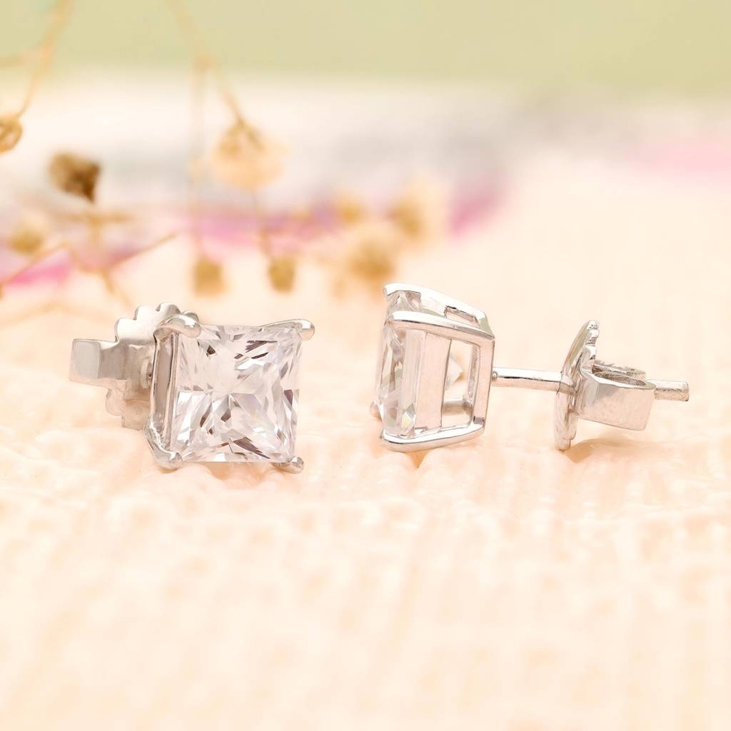 925 Silver Square Cz Stone Stud Earrings For Women : SE_000531
