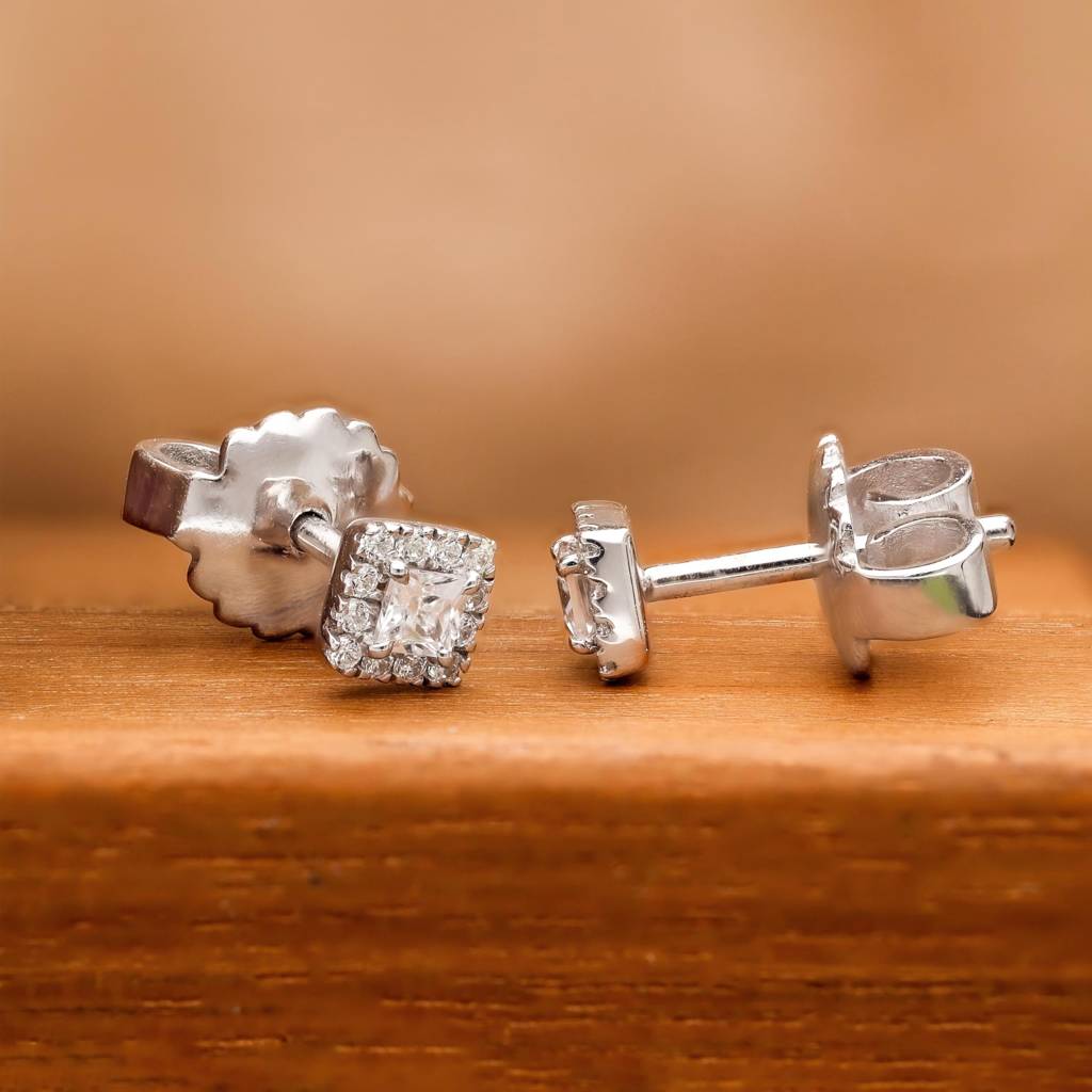 925 Silver Princess Cut Diamond Stud Earrings | Elegant Gift : SE_000868
