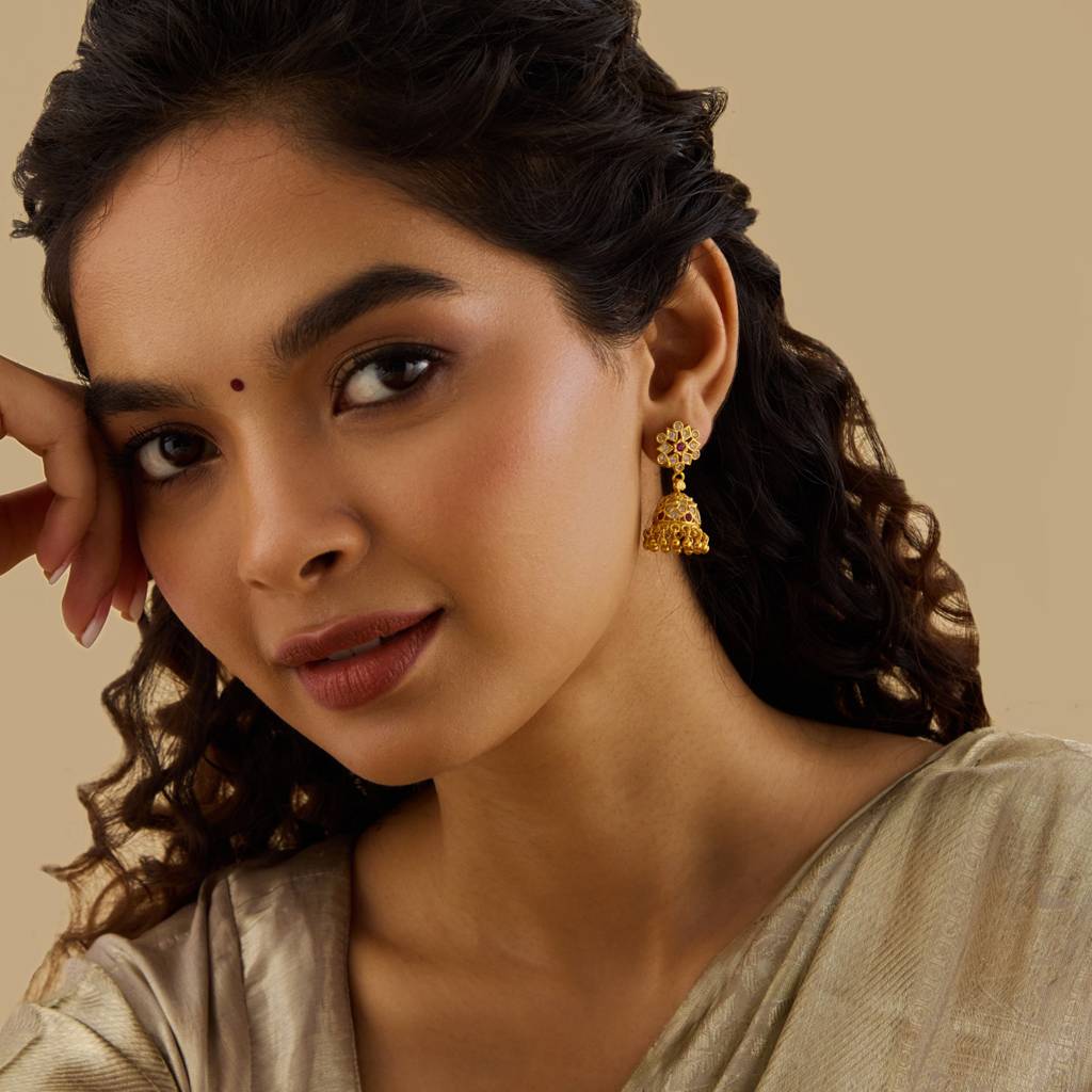 Kushal'S Fashion Jewellery Green Gold-Plated Ethnic 92.5 Pure Silver Temple Jhumkas-177405 : 425430