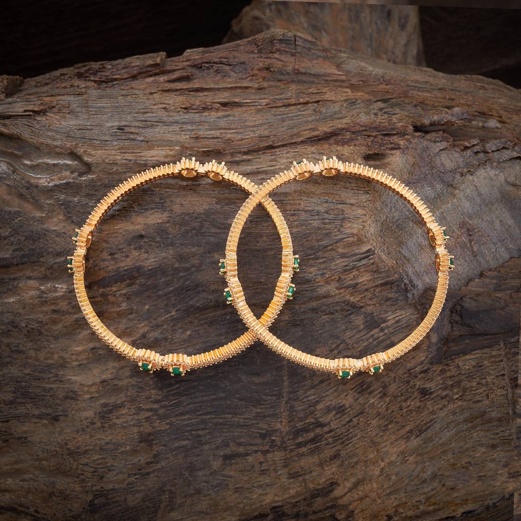 Kushal'S Fashion Jewellery Green Gold-Plated Party Wear Zircon Bangle : 424681