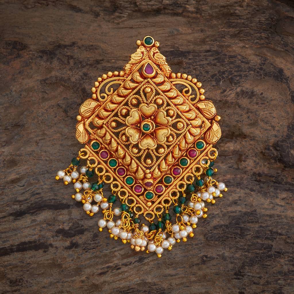 Kushal'S Fashion Jewellery Ruby-Green Gold-Plated Ethnic 92.5 Pure Silver Temple Pendants-177456 : 425410