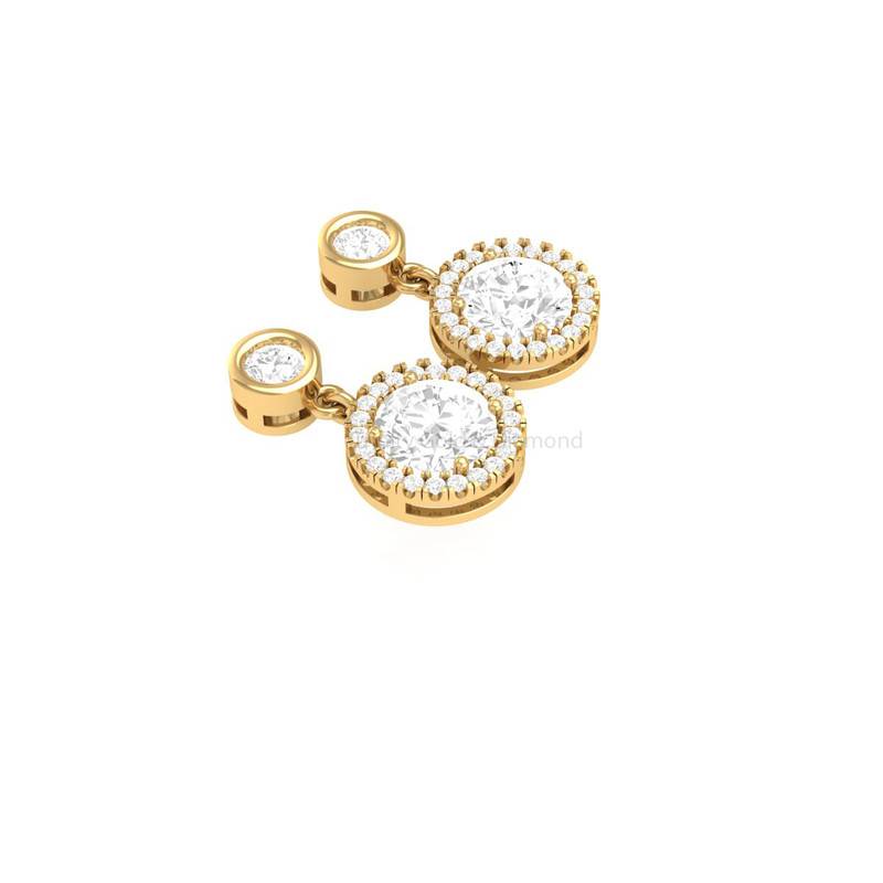 3.0Ct Double Stone Halo Moissanite Drop Earrings In 14Kt Gold Over Sterling Silver : TGDE-23