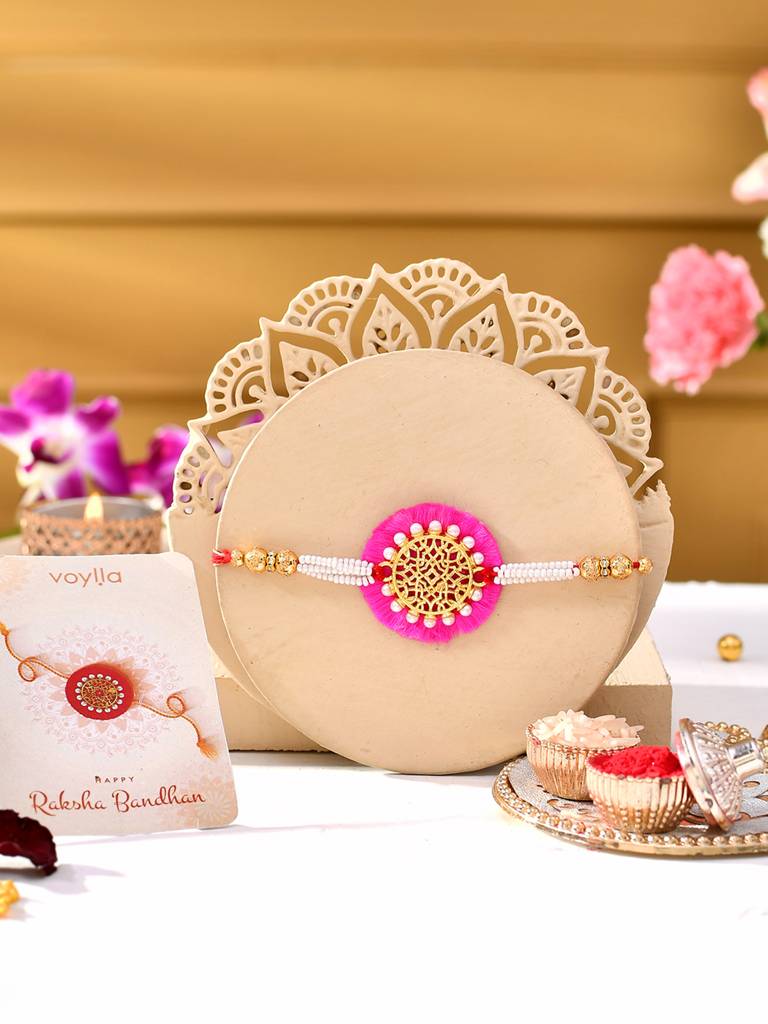 Eternz Certified Jewellery - Voylla Pearl And Gold Filigree Rakhi For Brother