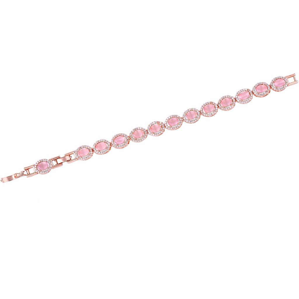 Estele Rosegold Plated Radiant Mint Pink American Diamonds Adorned Charm Bracelet|Elegant Sparkle For Women : AD-065-RGMPBR
