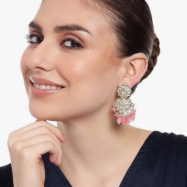 Estele Gold Plated Floral Designer Gehena Drop Earrings With Mint Beads For Women. : PJ-009-IGMPER