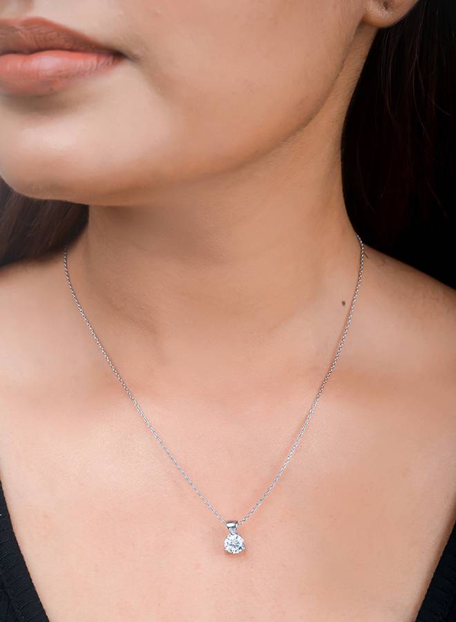 925 Sterling Silver Cz Single Stone Pendant With Chain : 8905124441567