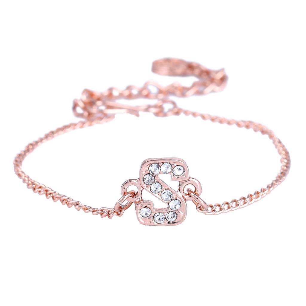 Estele Rosegold Plated Captivating Medium 'S' Letter Bracelet With Crystals For Women : 102178-RG-SBR