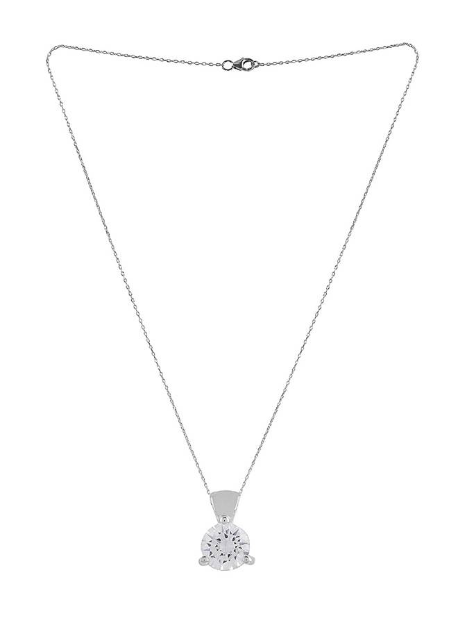 925 Sterling Silver Cz Single Stone Pendant With Chain : 8905124441567