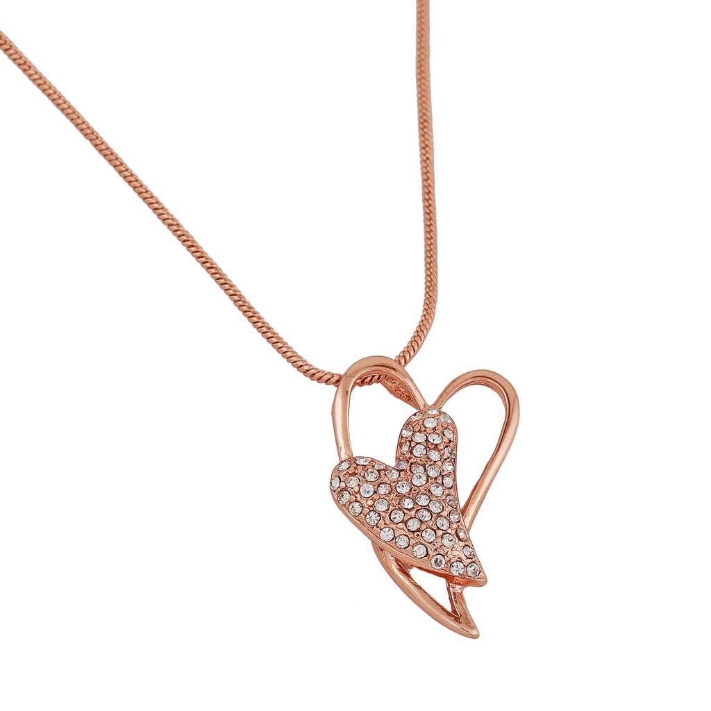 Estele Rosegold Plated Dual Heart Pendant With Austrian Crystals For Women : 823-RGPENDANT