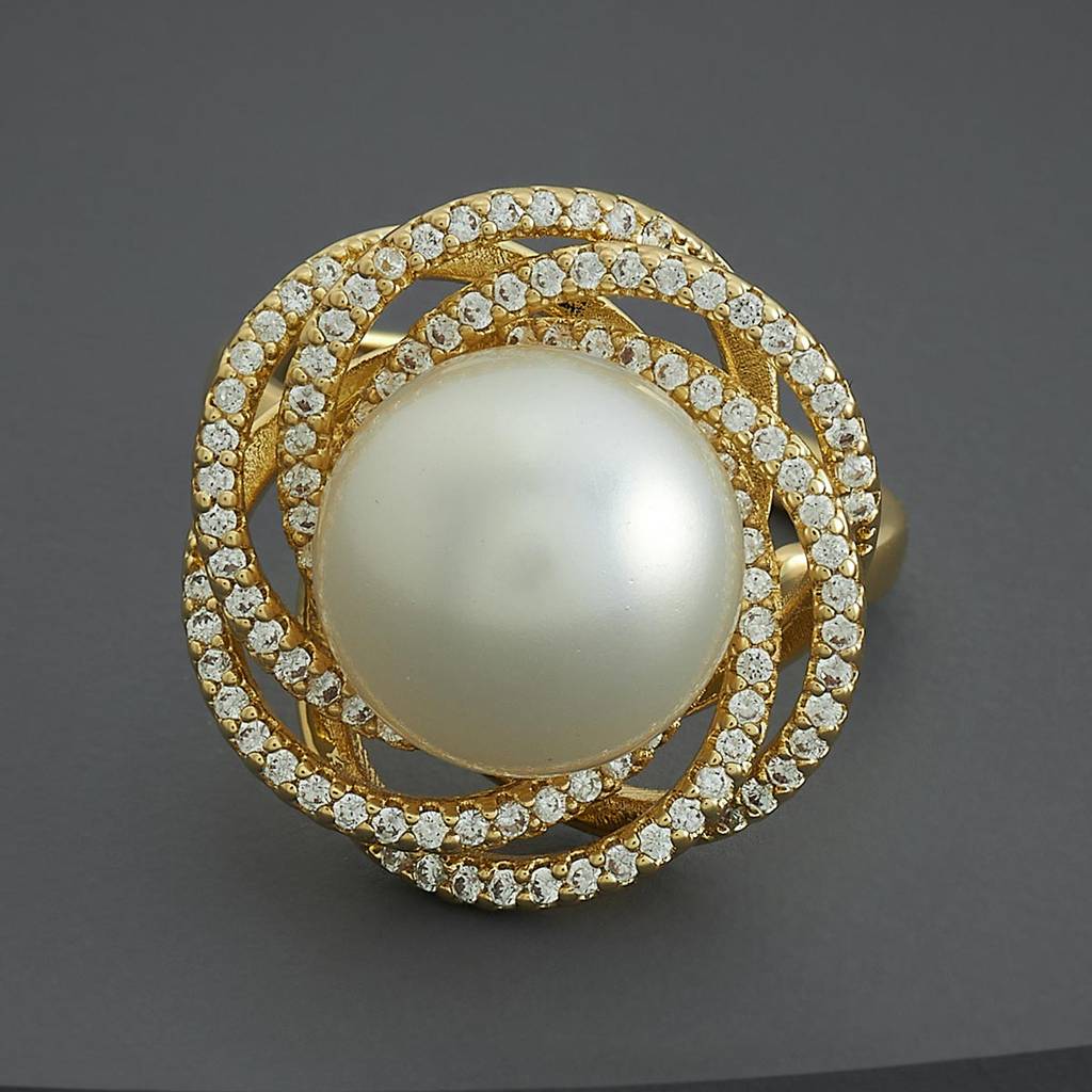 Kushal'S Fashion Jewellery Pearl Gold-Plated Party Trendy Zircon Finger Ring-186799 : 445312