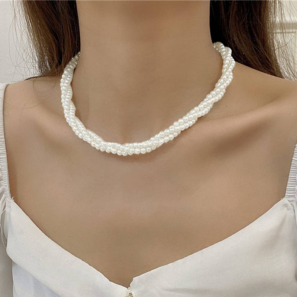 Silver Plated White Beads Studded Necklace Stylish Fashion Casual Jewellery For Women & Girls (Px9N56) : PX9N56