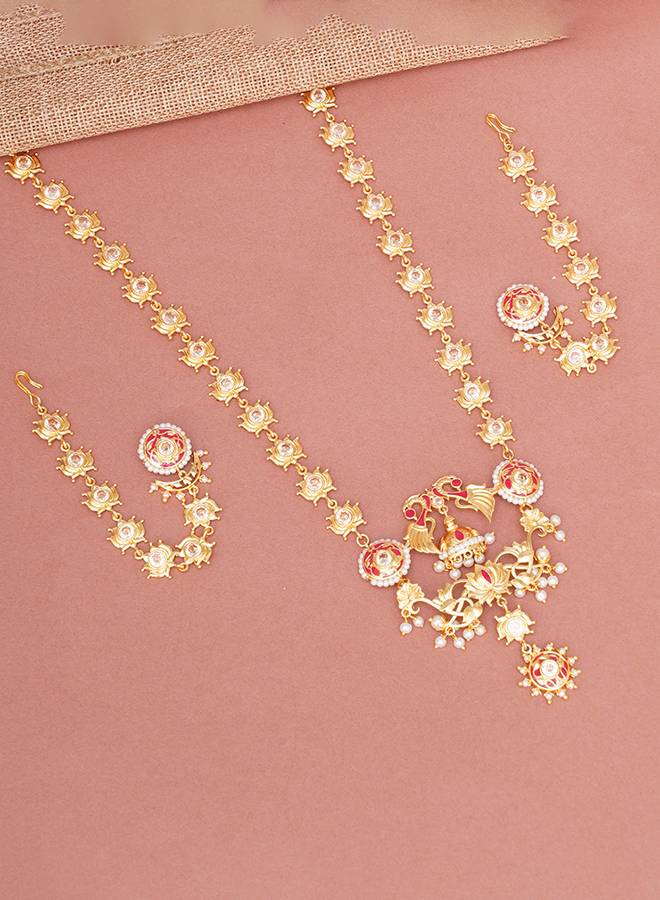 Apsara Peacock And Lotus Design Enamelled Necklace Set : 8905124443882