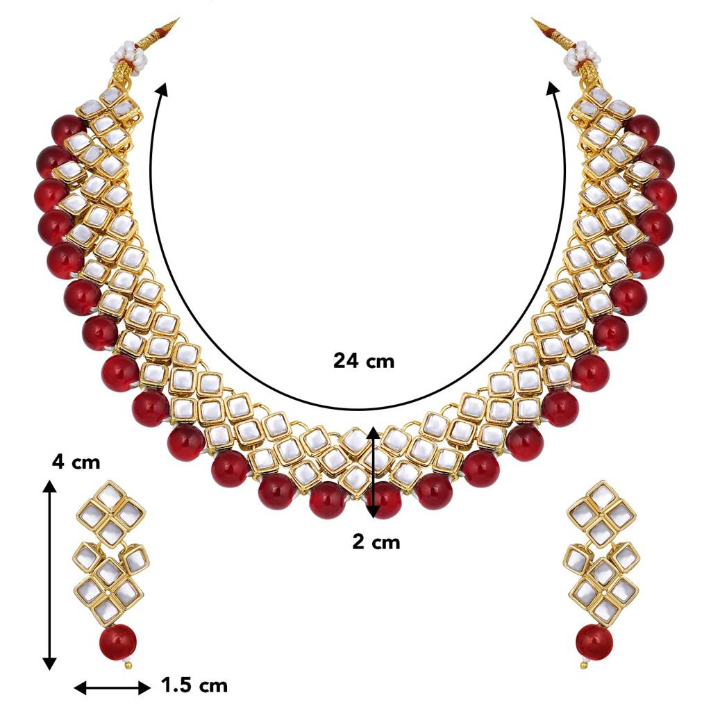 Gold Plated Indian Ethnic Kundan Pearl Fancy Bridal Traditional Choker Necklace Jewellery Set With Earrings For W : PF25N1018M