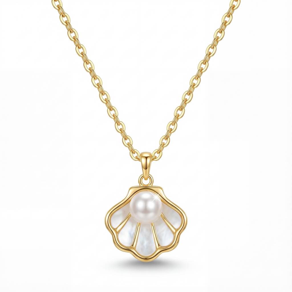 The Seaside Scallop Shell & Pearl Necklace : YUFSNL207