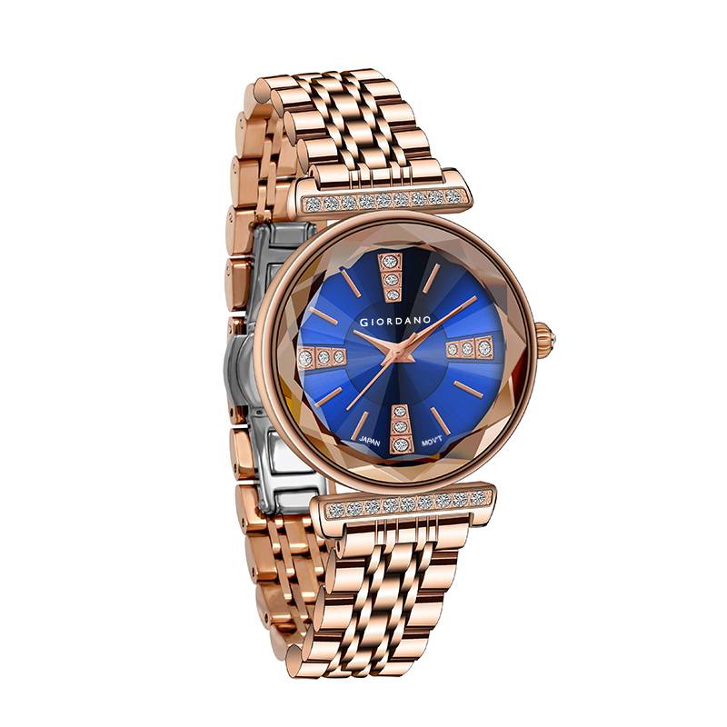 Giordano Stylish Diamond Studded Analog Wrist Watch For Women With Elegant Diamond Cut Glass And Glass Coated St : GZ-60084-44