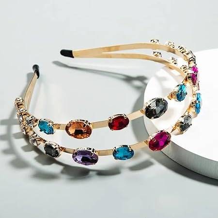 Multi Color Gem Stone Crystal Headband -- NEW Aurore Glam Simple Headband Hairband use Cubic Zirconia  main image 2