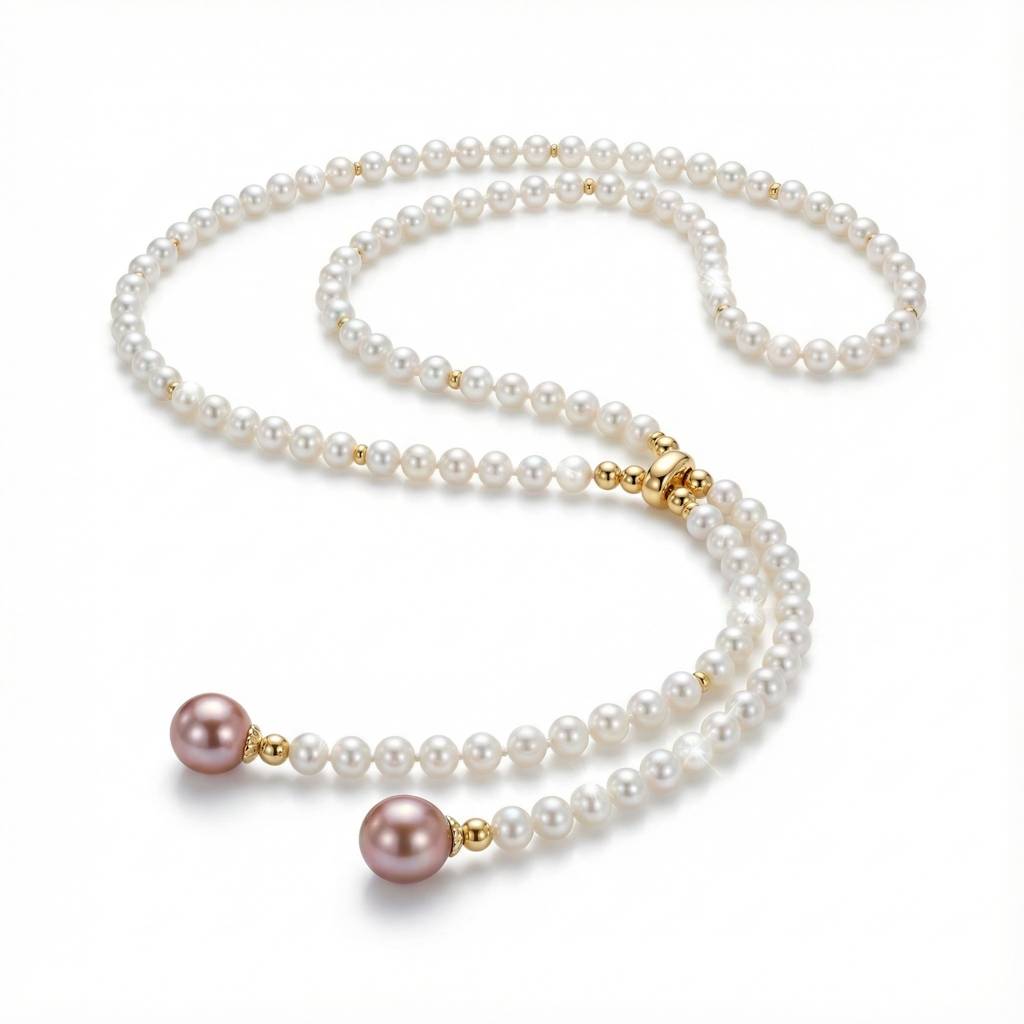 Korean Mauve Drop Pearl Lariat : YUFSNL257