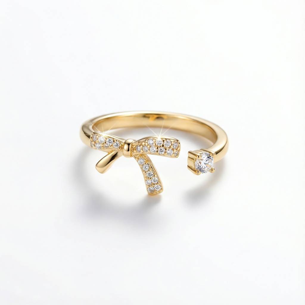 Korean  Dainty Paveì Bow Adjustable Open Ring : YUFSRG218