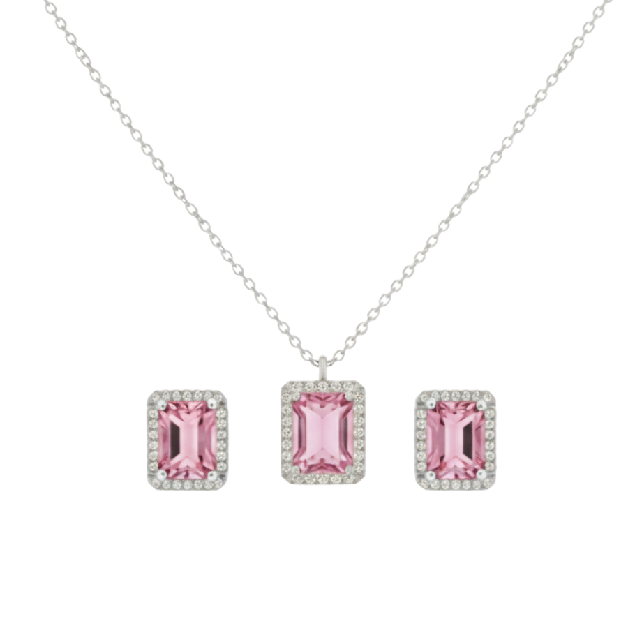 Royal Pink Square Diamond Necklace For Women | Elegant Pink Crystal Square Pendant Jewellery : 3516043554