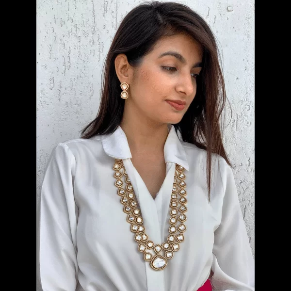 Gold Plated Uncut Kundan Long Necklace Set