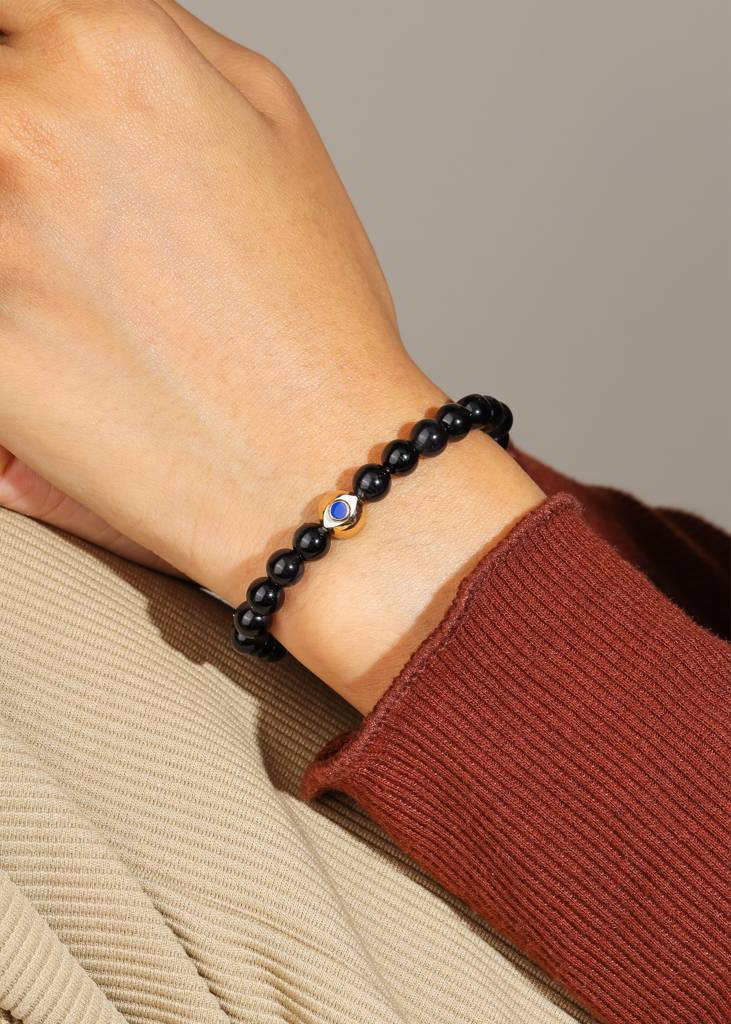 Protected Reverie - Black Onyx Evil Eye Bracelet : AB10710
