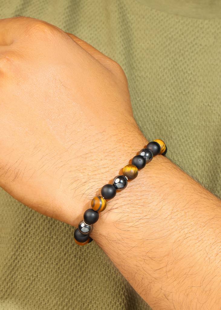 Confidence & Courage - Tiger Eye Black Onyx Hematite Bracelet : AB10713